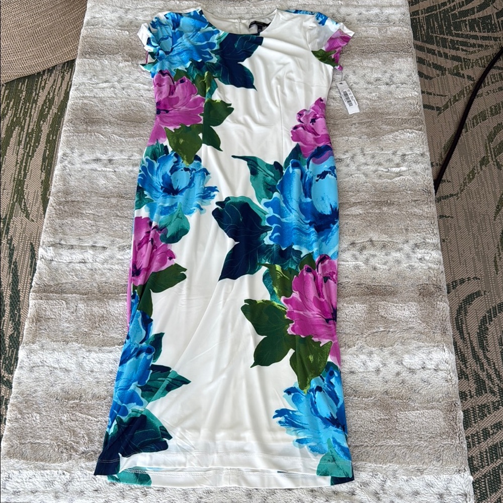 Maggy London Blue and Purple Sheath Midi Dress NWT